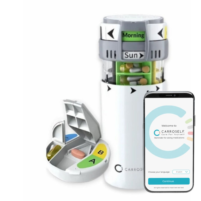 Carroself mini set -Smart Pill Dispenser + To-Go pill box + CarroSelf Reminder App